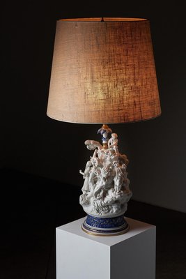 20th-Century Mangani Porcelain Table Lamp with Sculpted Figurines, Italy-POG-2019545