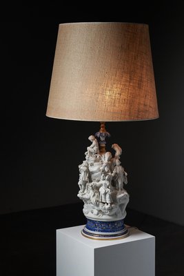 20th-Century Mangani Porcelain Table Lamp with Sculpted Figurines, Italy-POG-2019545