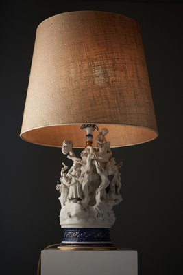 20th-Century Mangani Porcelain Table Lamp with Sculpted Figurines, Italy-POG-2019545