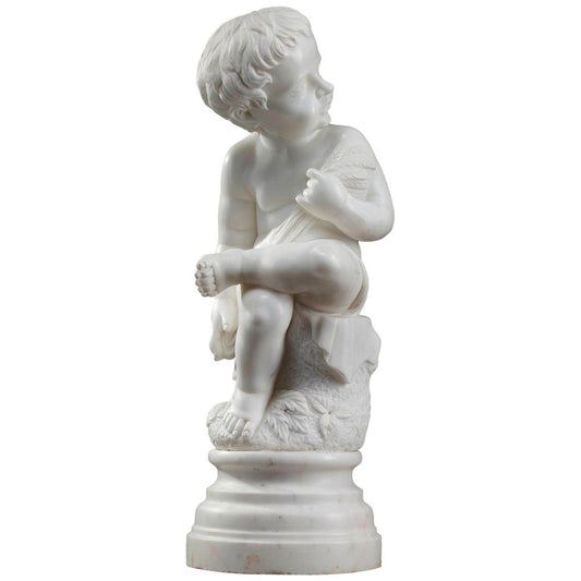 20th Century Marble Putto with Springs of Wheat Figure