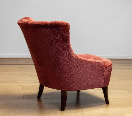 20th Century Napoleon III Slipper Chair in Brique Ton Sur Ton Jacquard Velvet, 1920s-JE-1802180