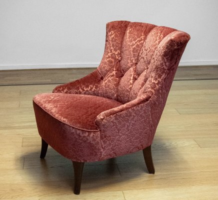 20th Century Napoleon III Slipper Chair in Brique Ton Sur Ton Jacquard Velvet, 1920s-JE-1802180