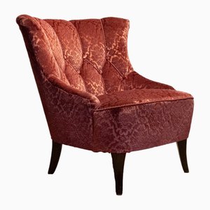 20th Century Napoleon III Slipper Chair in Brique Ton Sur Ton Jacquard Velvet, 1920s-JE-1802180