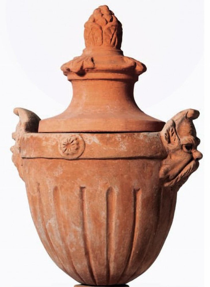 20th Century Neoclassical Terracotta Vases with Podded Chalice Rings, Set of 2