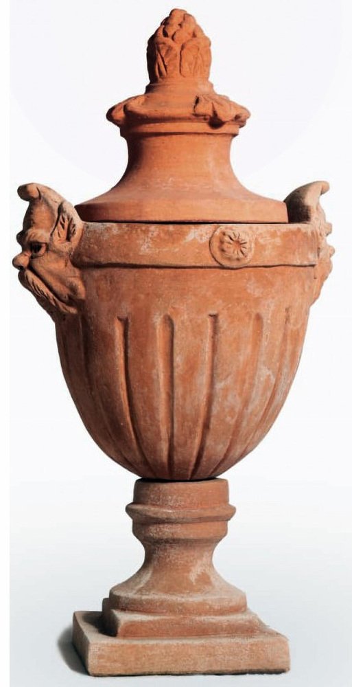 20th Century Neoclassical Terracotta Vases with Podded Chalice Rings, Set of 2