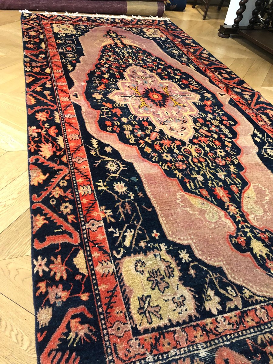 20th Century Pink and Blue Floral Samarkand Rug with Medallion, 1920s