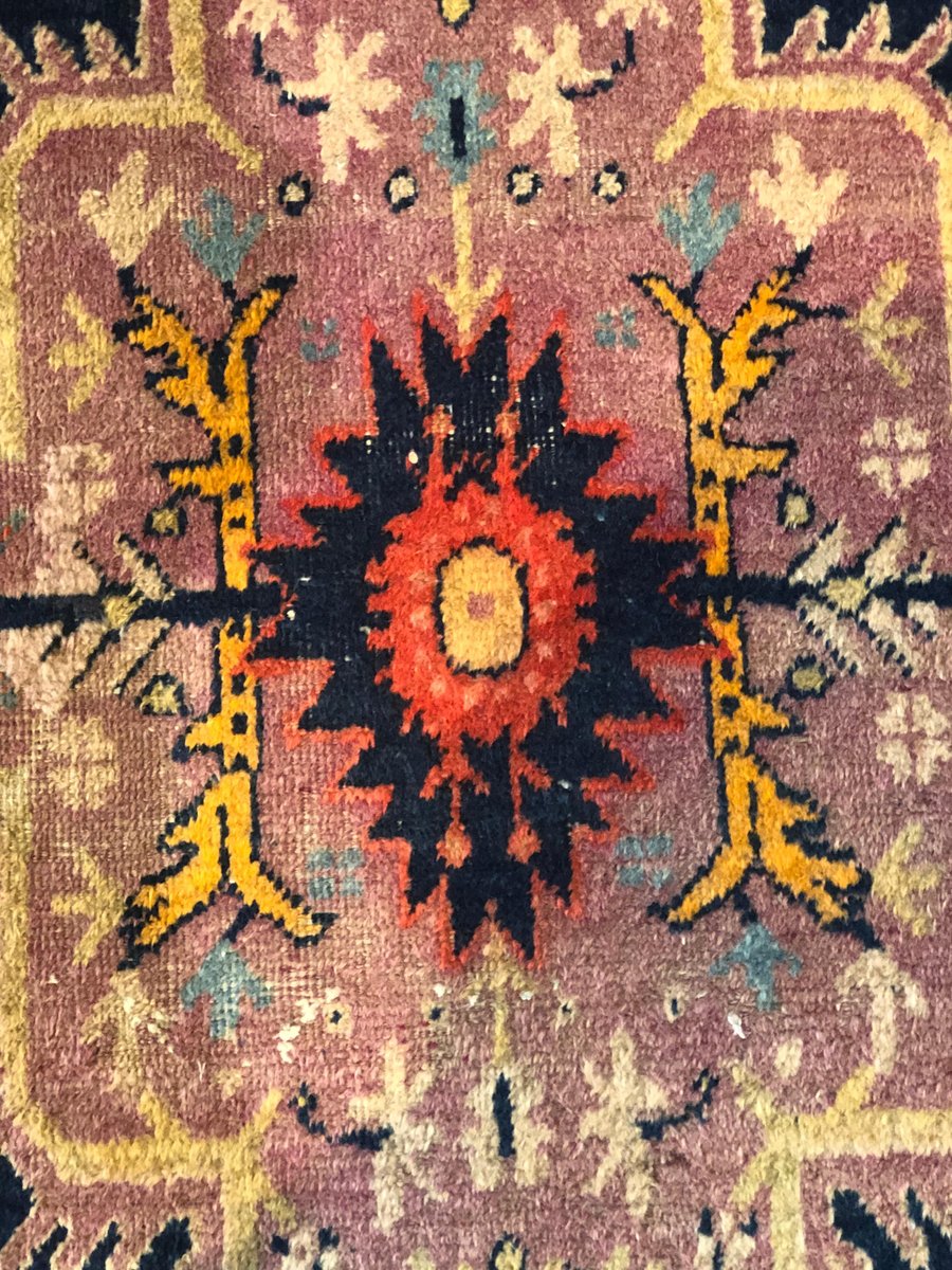 20th Century Pink and Blue Floral Samarkand Rug with Medallion, 1920s