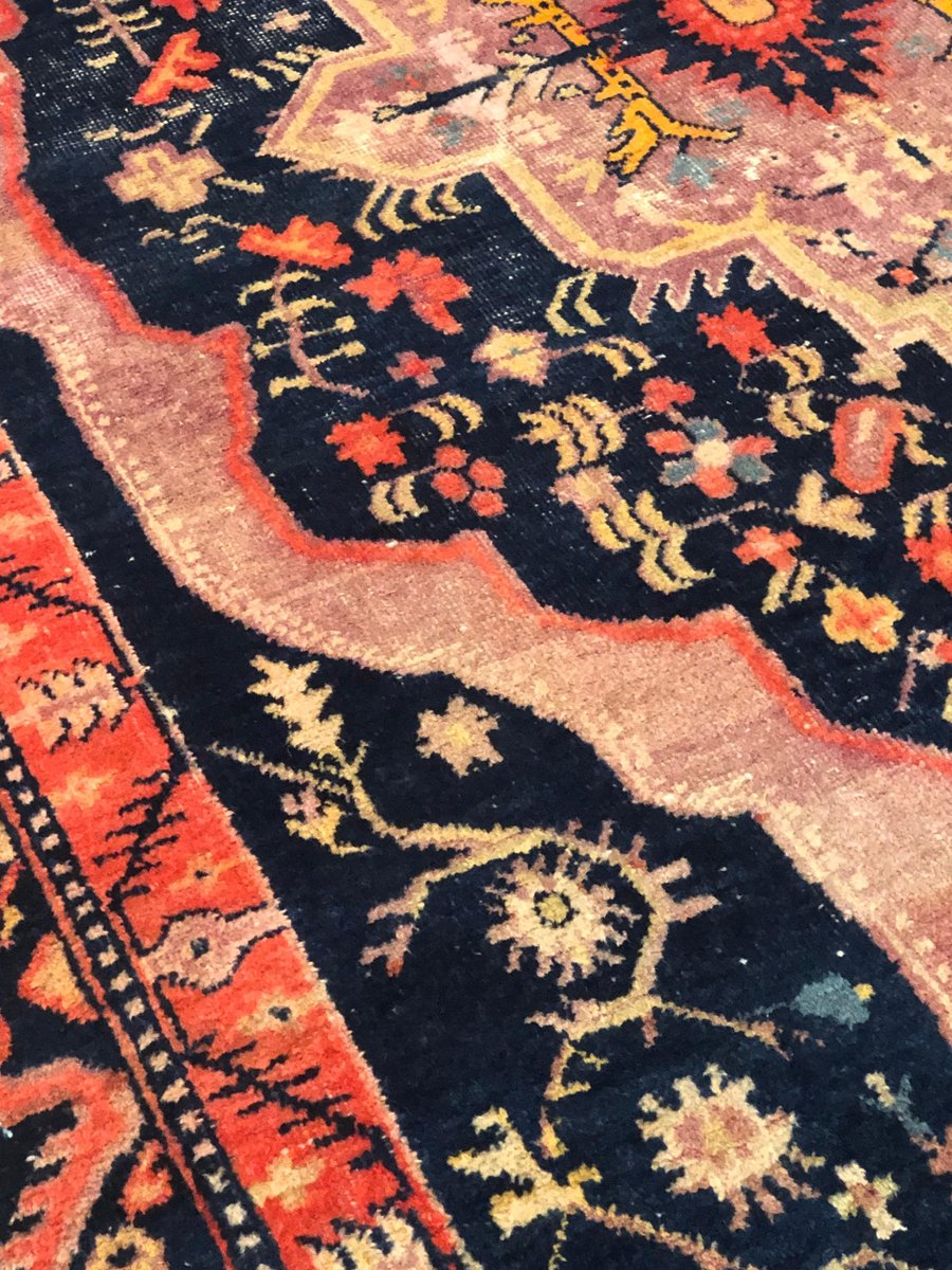 20th Century Pink and Blue Floral Samarkand Rug with Medallion, 1920s