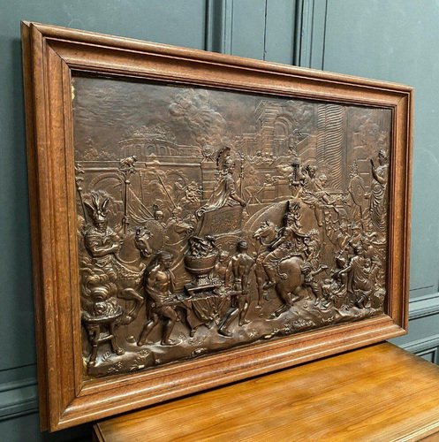 20th Century Plaster Bas-Relief Scene with Frame in Natural Wood