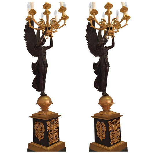 20th Century Princely Candleholder Floor Lights in style of Pierre Philippe Thomire, 1980s, Set of 2