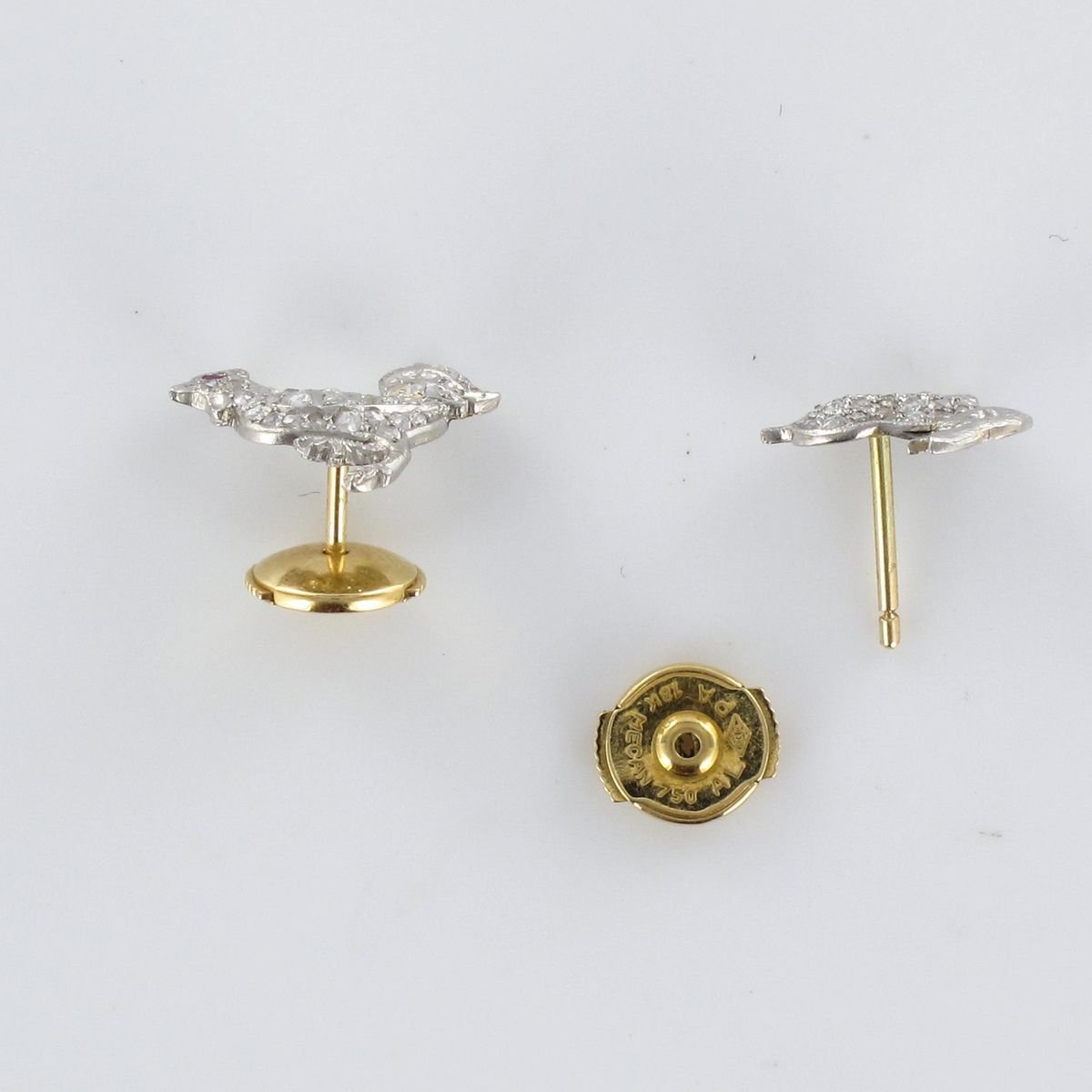 20th Century Rabbit and Rooster Diamonds Stud Earrings, Set of 2