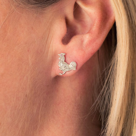 20th Century Rabbit and Rooster Diamonds Stud Earrings, Set of 2