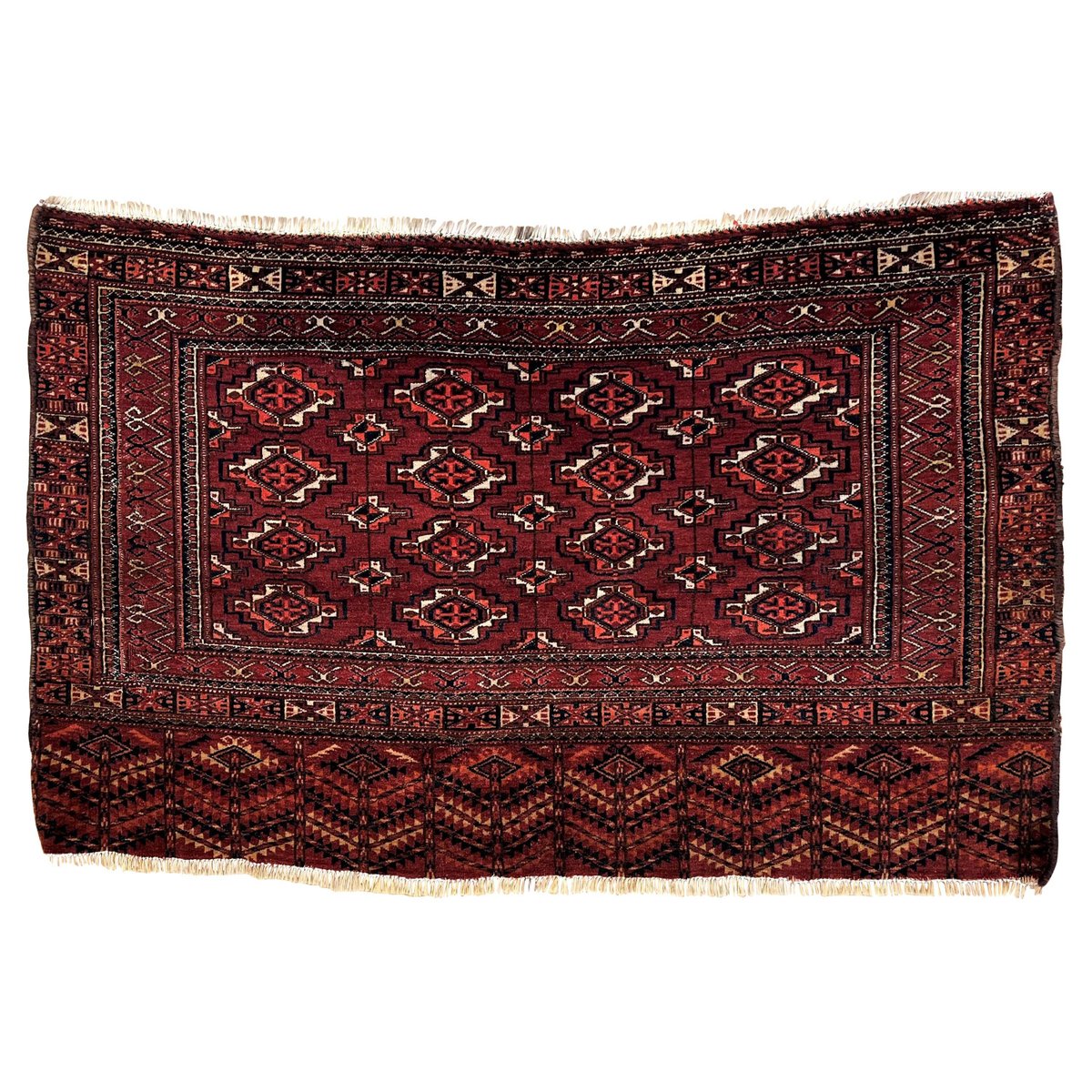 20th Century Red & Blu Geometric Caucasian Nomad Chuval Rug