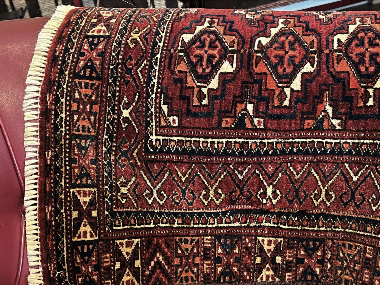 20th Century Red & Blu Geometric Caucasian Nomad Chuval Rug