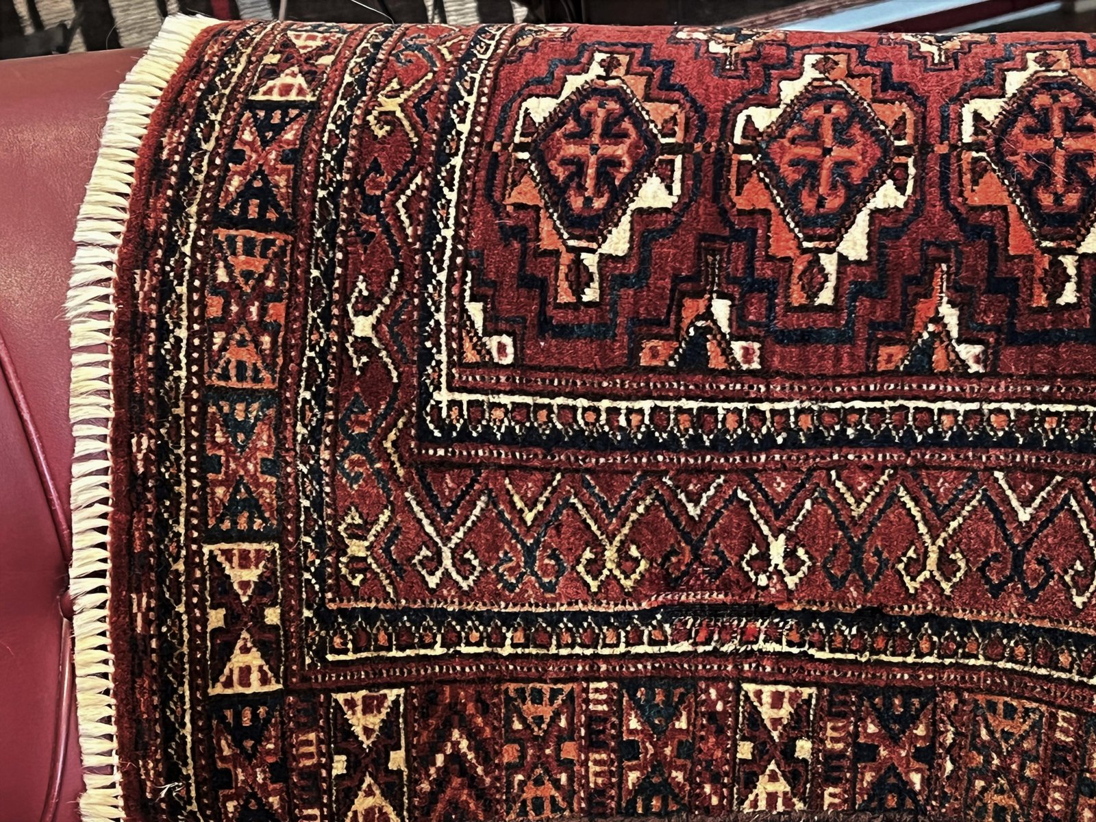 20th Century Red & Blu Geometric Caucasian Nomad Chuval Rug