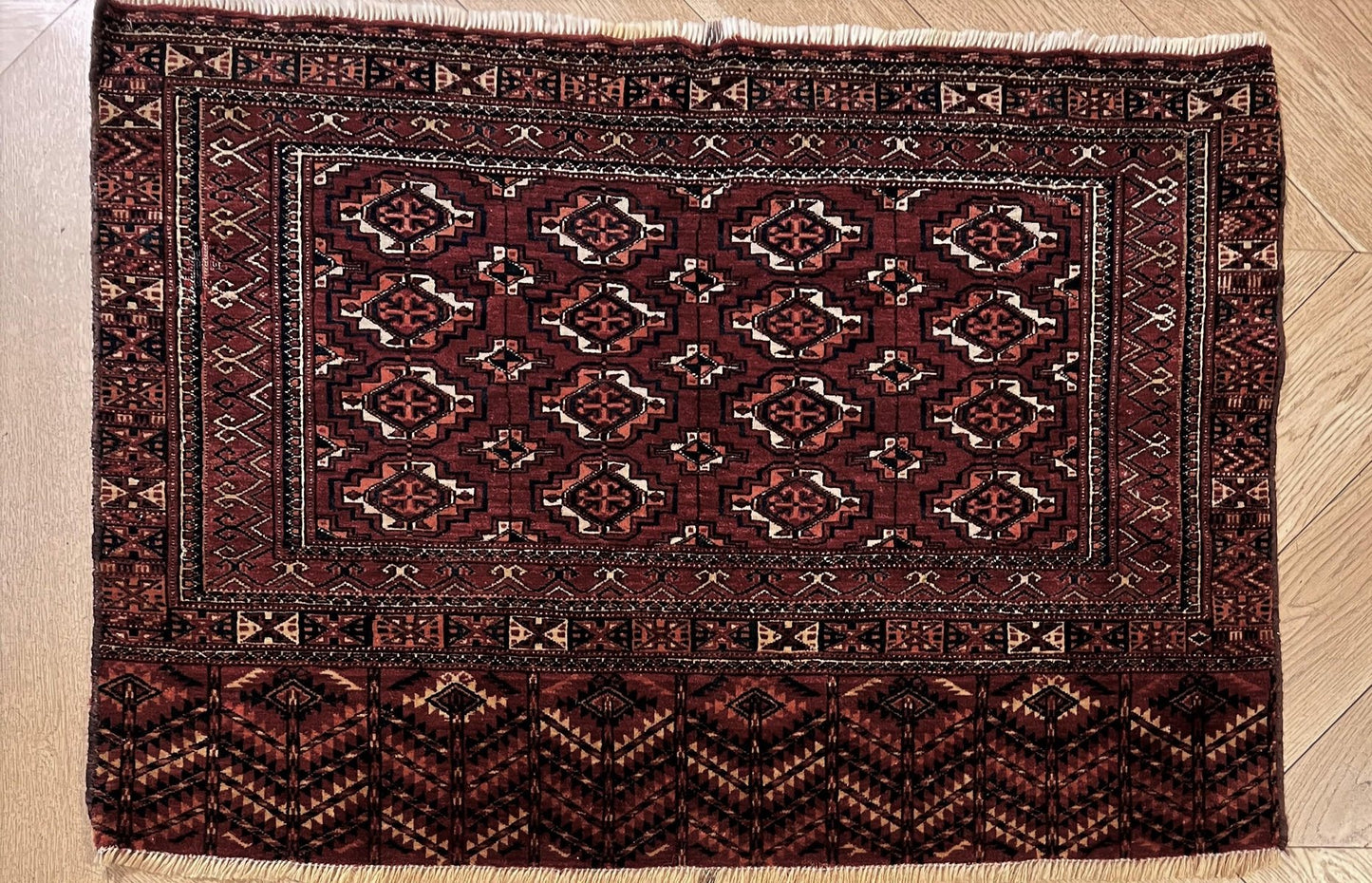 20th Century Red & Blu Geometric Caucasian Nomad Chuval Rug