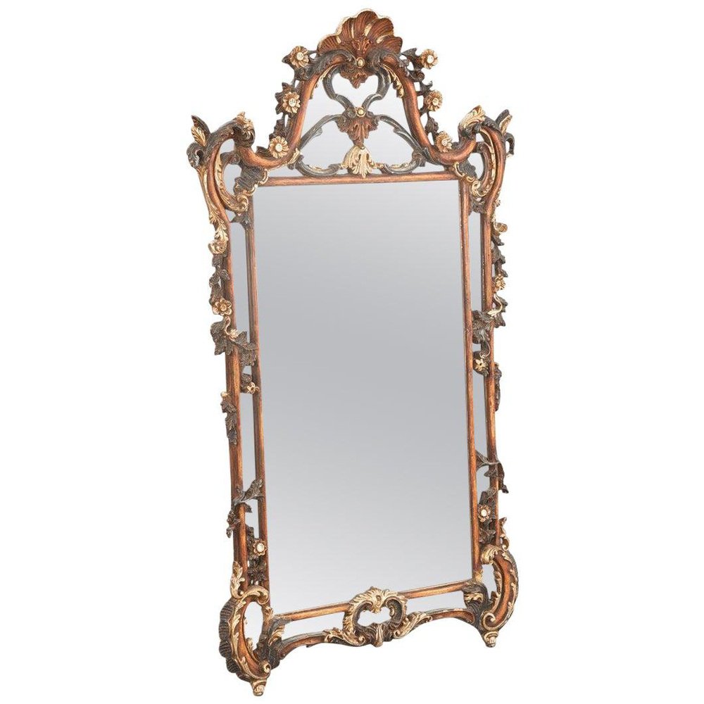 20th Century Rococo Mirror with Colourful Carved Floral Decor, Italy, 1900s