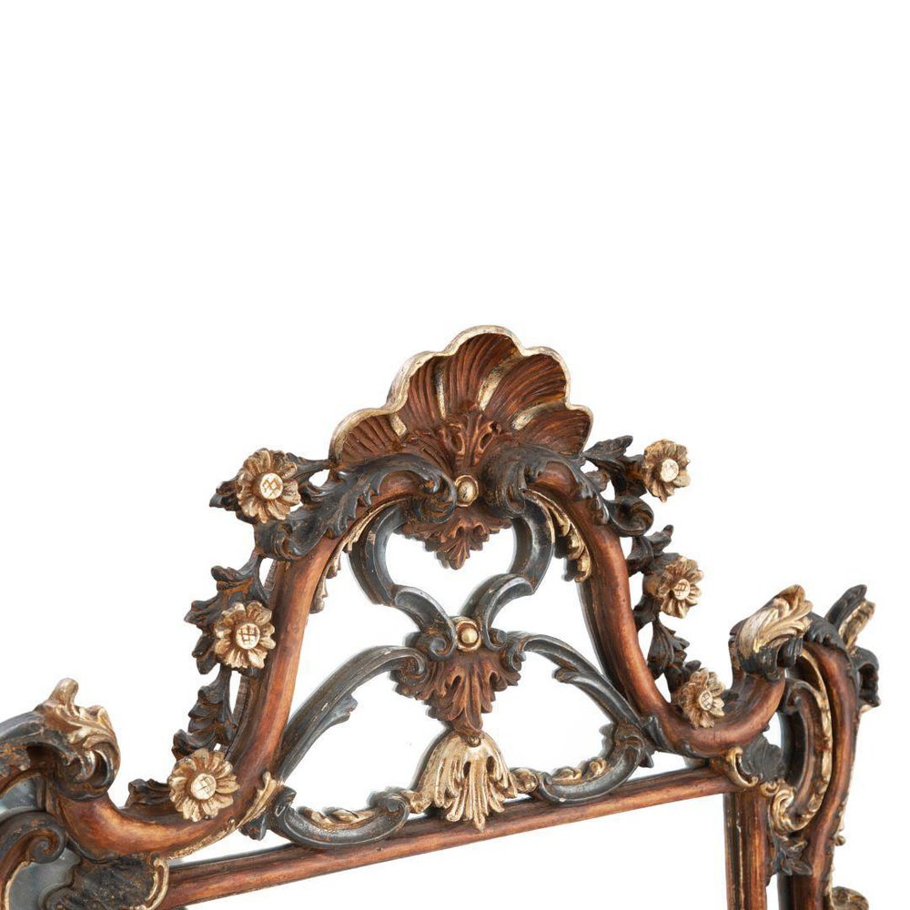 20th Century Rococo Mirror with Colourful Carved Floral Decor, Italy, 1900s