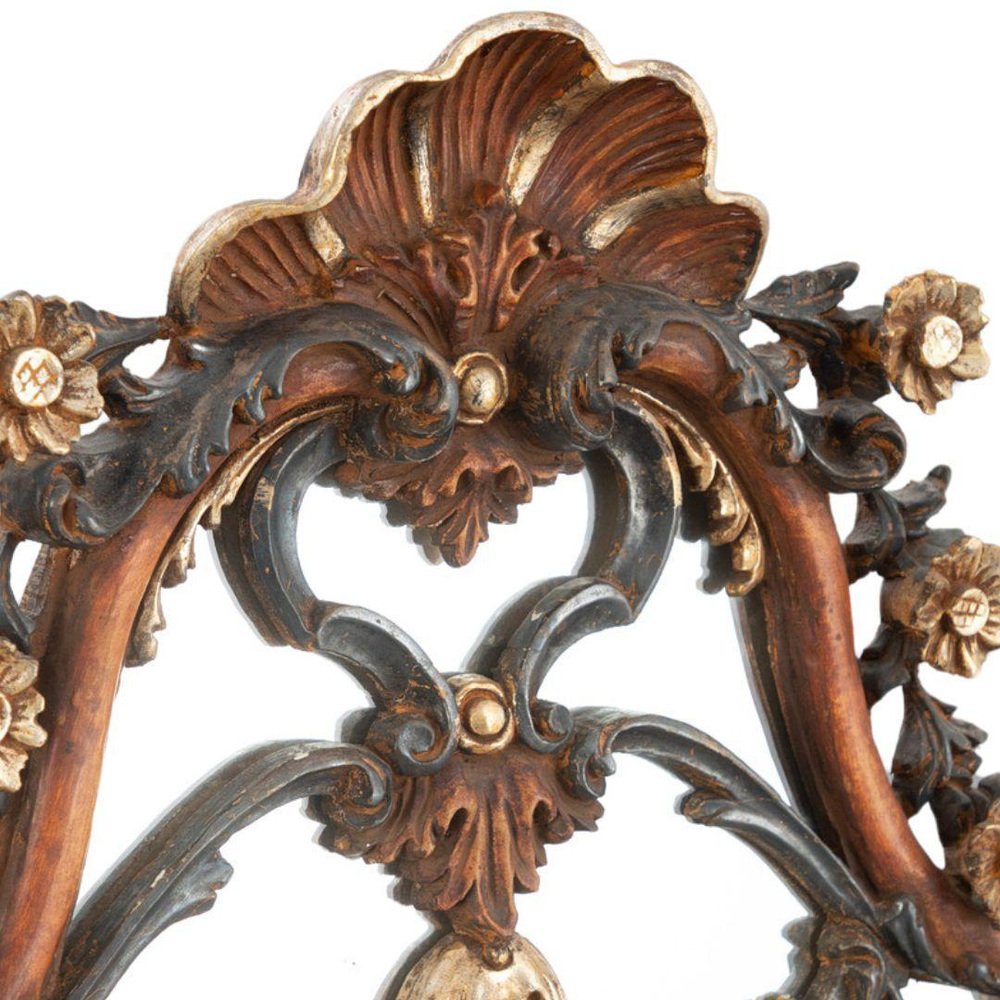 20th Century Rococo Mirror with Colourful Carved Floral Decor, Italy, 1900s