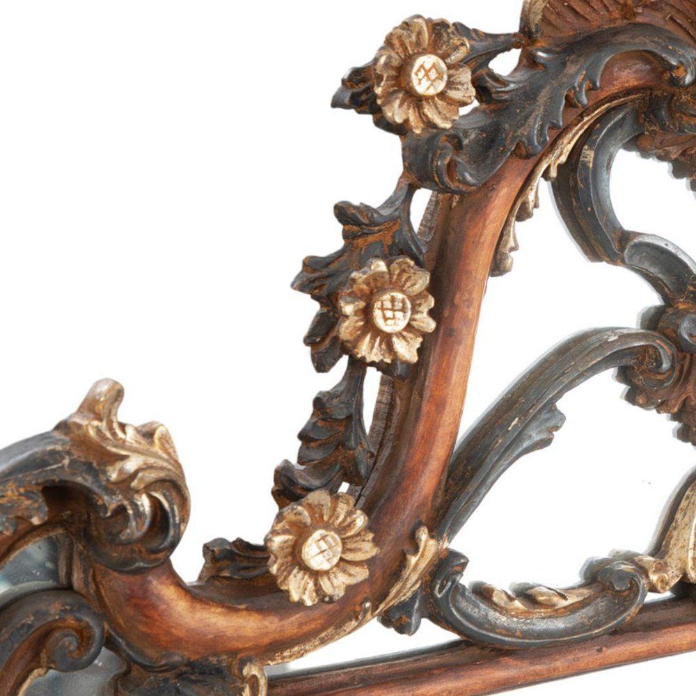 20th Century Rococo Mirror with Colourful Carved Floral Decor, Italy, 1900s