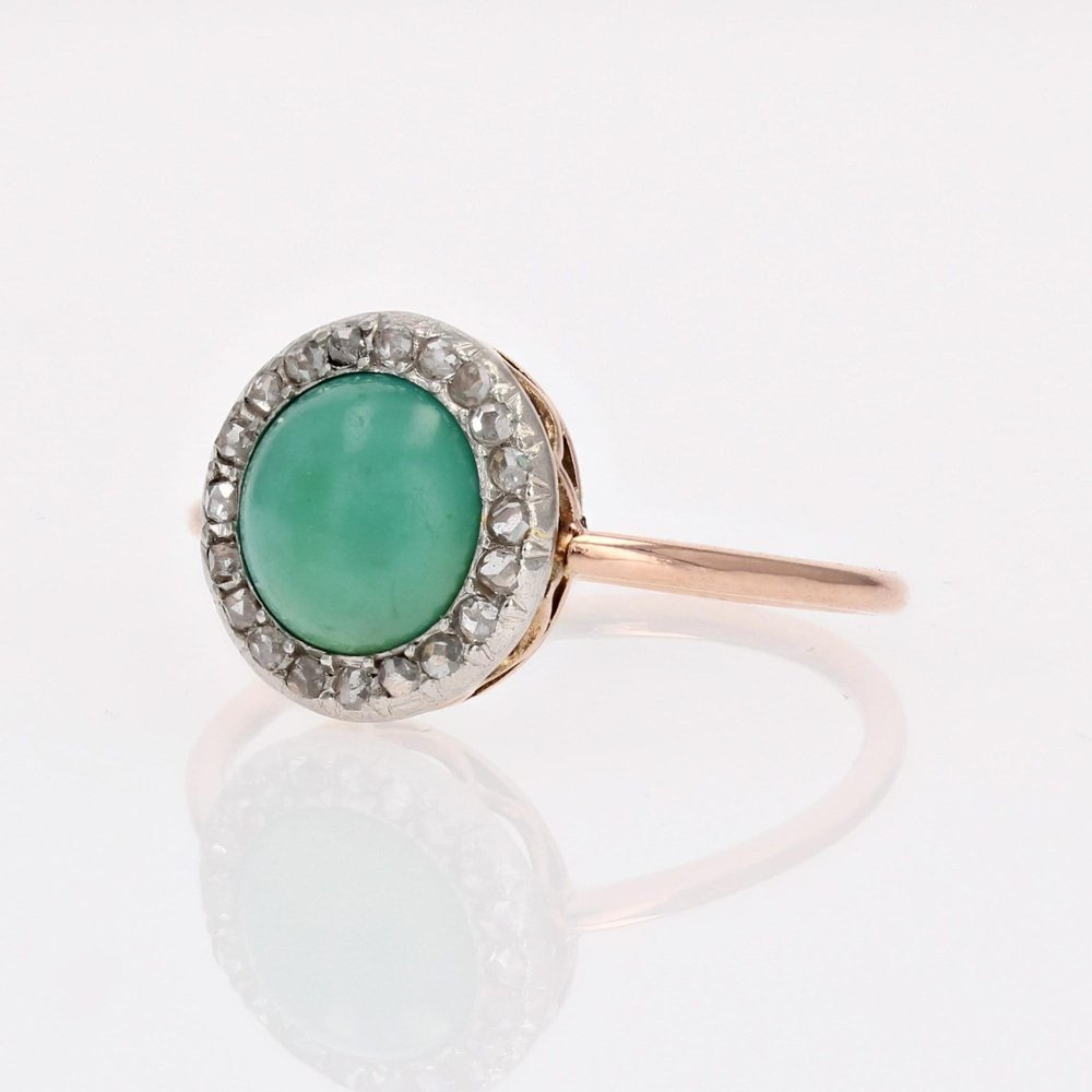 20th Century Round Turquoise, Diamonds and 18 Karat Rose Gold Ring