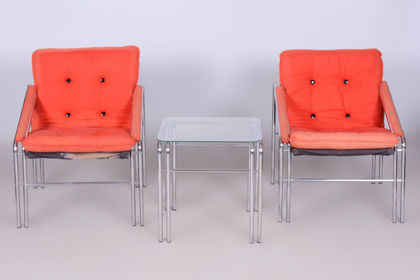 20th Century Seating Set with Table in Chrome & Glass, Slovakia, 1970s, Set of 3