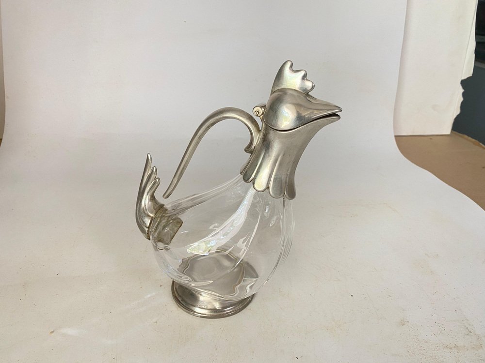 20th Century Silver Color Liquor Bottle in Glass and Metal, France