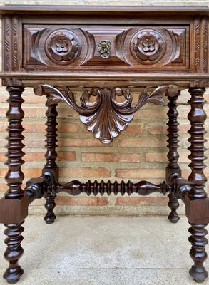 20th Century Solid Carved French Nightstands With Turned Columns & One Drawer, Set of 2-NOU-1295001