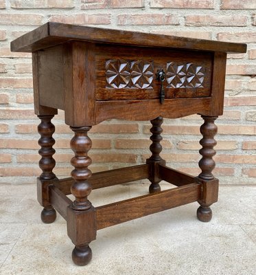 20th Century Spanish Nightstand Carved Drawer and Iron Hardware, 1890s-NOU-1716456