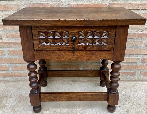 20th Century Spanish Nightstand Carved Drawer and Iron Hardware, 1890s-NOU-1716456