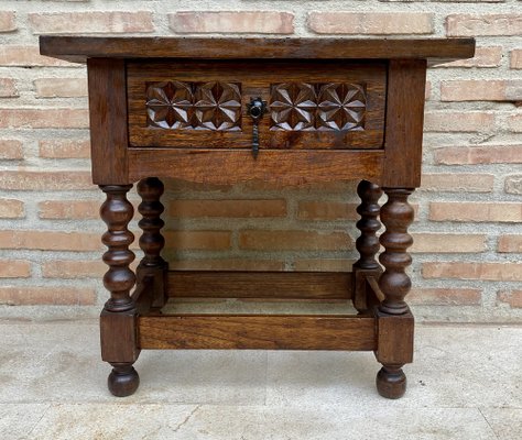 20th Century Spanish Nightstand Carved Drawer and Iron Hardware, 1890s-NOU-1716456