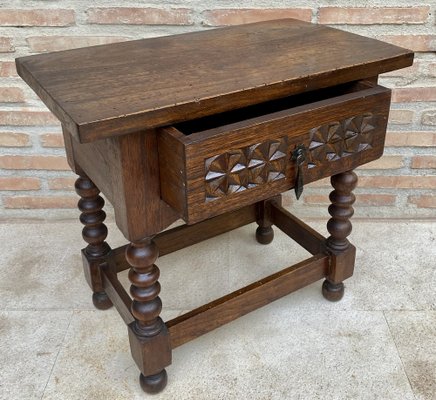 20th Century Spanish Nightstand Carved Drawer and Iron Hardware, 1890s-NOU-1716456