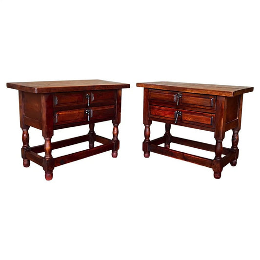 20th Century Spanish Nightstands with Two Drawers and Iron Hardware, 1900s, Set of 2