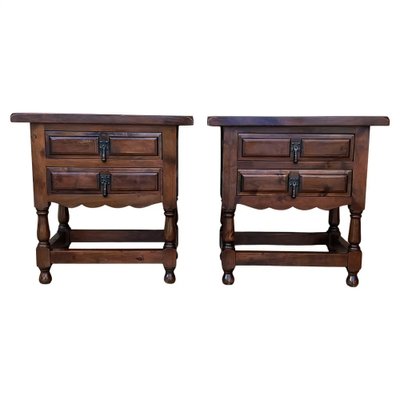 20th Century Spanish Nightstands with Two Drawers and Iron Hardware, 1920, Set of 2-PSK-1792286