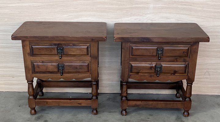 20th Century Spanish Nightstands with Two Drawers and Iron Hardware, 1920, Set of 2-PSK-1792286