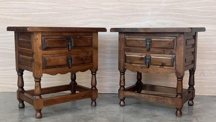 20th Century Spanish Nightstands with Two Drawers and Iron Hardware, 1920, Set of 2-PSK-1792286