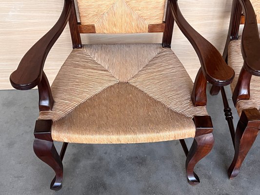 20th Century Spanish Walnut Armchairs with High Back and Seat Caned, 1940s, Set of 2-PSK-2017196