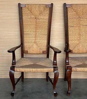 20th Century Spanish Walnut Armchairs with High Back and Seat Caned, 1940s, Set of 2-PSK-2017196