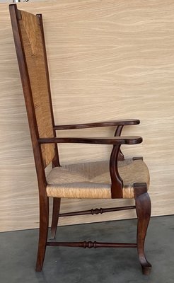 20th Century Spanish Walnut Armchairs with High Back and Seat Caned, 1940s, Set of 2-PSK-2017196