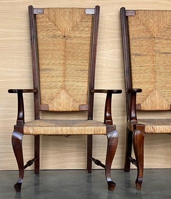 20th Century Spanish Walnut Armchairs with High Back and Seat Caned, 1940s, Set of 2-PSK-2017196