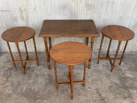 20th-Century Spanish Walnut Nesting and Folding Tables with Turned Legs, Set of 4-PSK-1002626