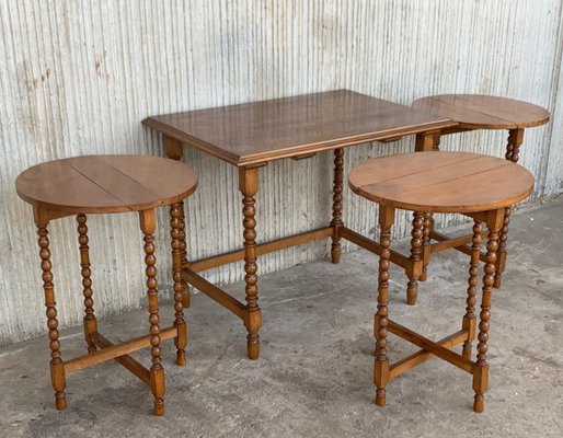 20th-Century Spanish Walnut Nesting and Folding Tables with Turned Legs, Set of 4-PSK-1002626