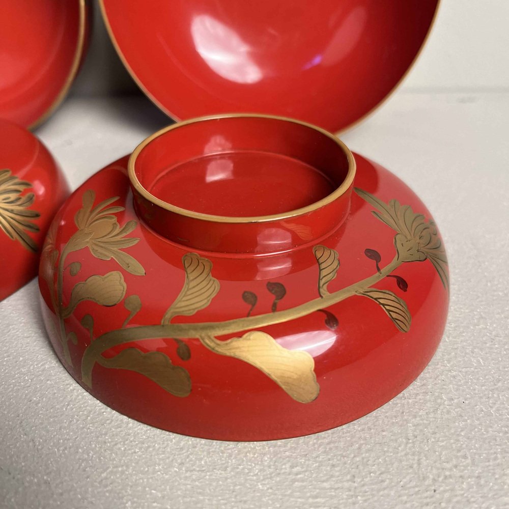 20th Century Taishō Urushi Maki-E Rice and Soup Bowls, Japan, Set of 2