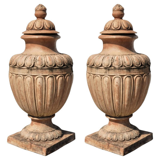 20th Century Tuscany Baccellata Terracotta Urns Impruneta, Florence, Set of 2