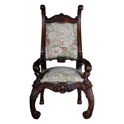 20th Century Venetian Rococo Walnut Throne Armchair-FLW-1402249