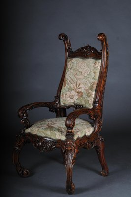 20th Century Venetian Rococo Walnut Throne Armchair-FLW-1402249