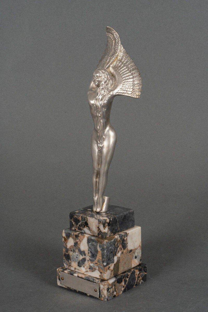 20th Century Victory in Silvered Bronze Winged Woman on Marble Base