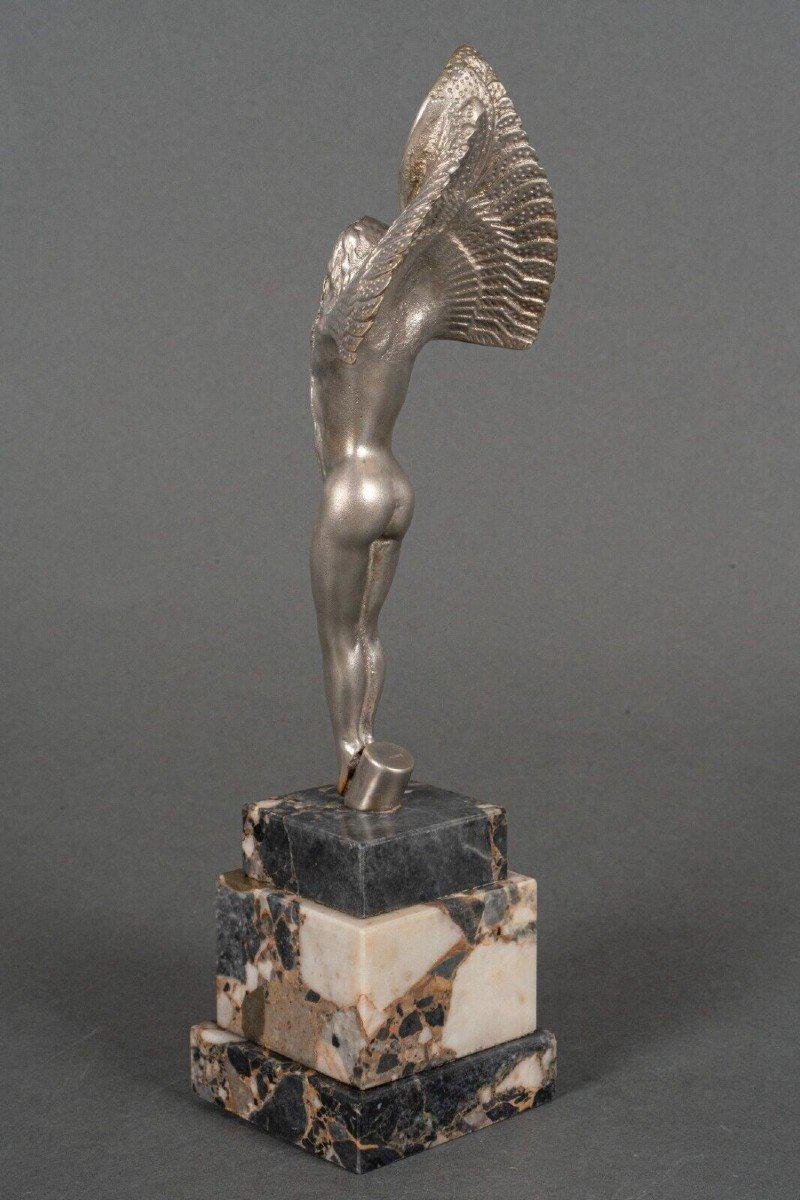 20th Century Victory in Silvered Bronze Winged Woman on Marble Base