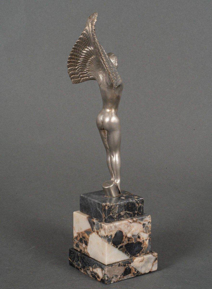 20th Century Victory in Silvered Bronze Winged Woman on Marble Base