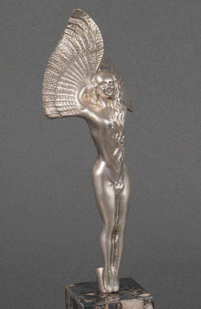 20th Century Victory in Silvered Bronze Winged Woman on Marble Base